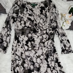 Ralph Lauren Size 14 Black/White Floral Dress